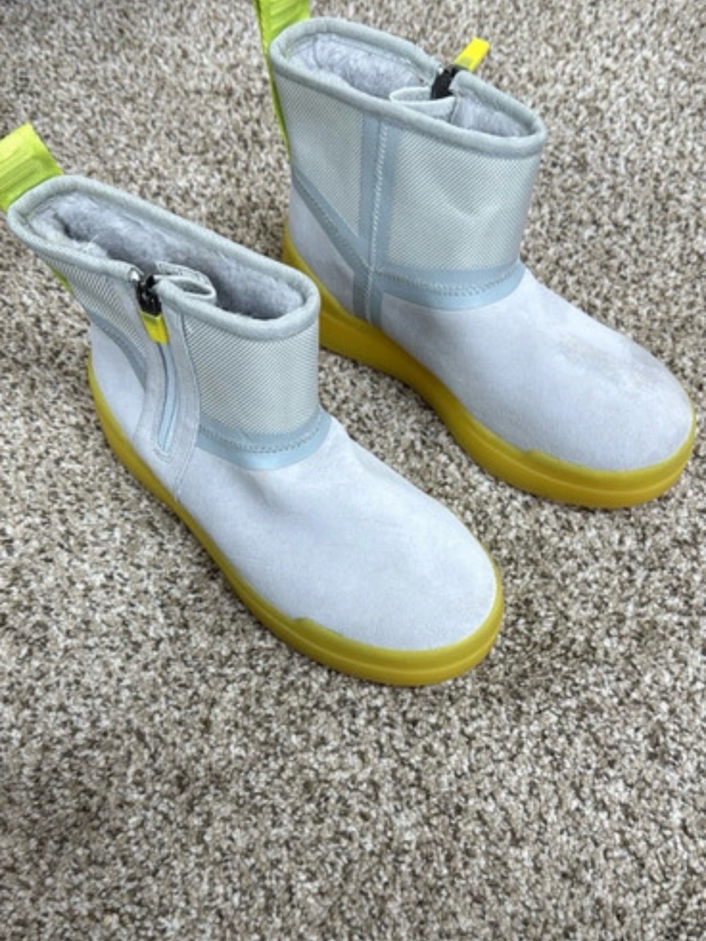 UGG Kids Light Gray and Yellow Zip-Up Waterproof Boots